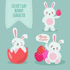 Flat Easter Bunny Characters