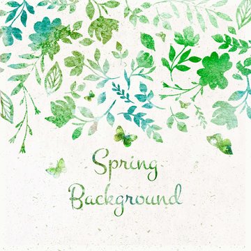 Hand painted spring leaves background