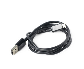 Black folded USB cable isolated