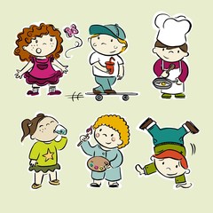 Hand drawn children doing things collection