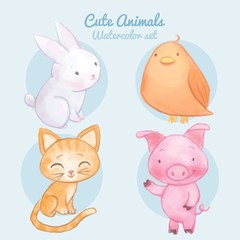 Watercolor cute animals set
