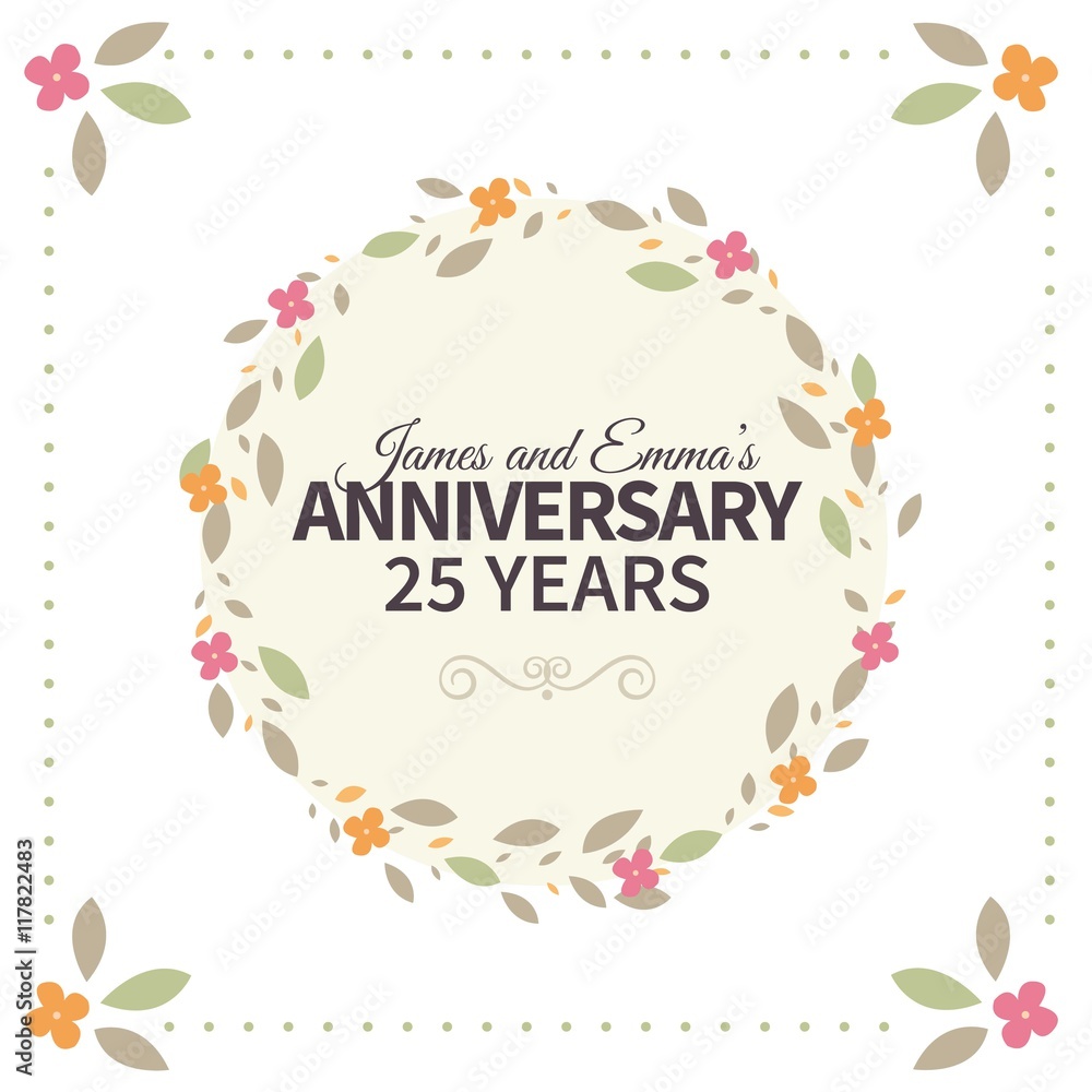 Sticker Floral wreath twenty fifth anniversary