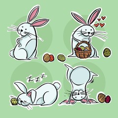 Hand drawn Easter bunny doing things