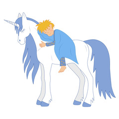 boy sleeping on unicorn