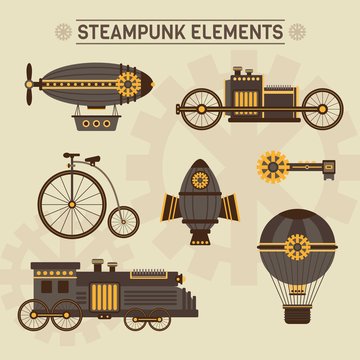 Hand drawn mechanic steampunk elements