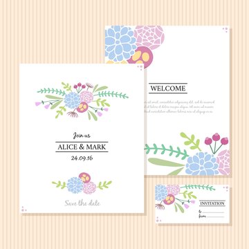 Cute hand drawn flowers wedding invitations