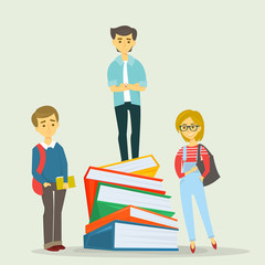 Student group isolated on white. University characters. Students with books. Vector Illustration