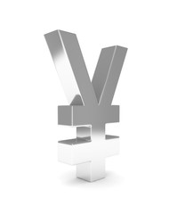 Fototapeta premium Isolated silver yen yuan sign on white background. Chinese japanese currency. Concept of investment, asian market, savings. Power, luxury and wealth. 3D rendering.