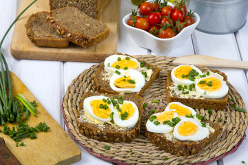 delicious sandwiches with of wholemeal bread with eggs and chives