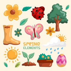Cute hand drawn spring elements 