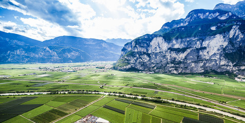 mountain landscape with wineries in Trento, Italy - obrazy, fototapety, plakaty