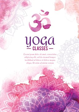 Cute watercolor yoga flyer with mandalas