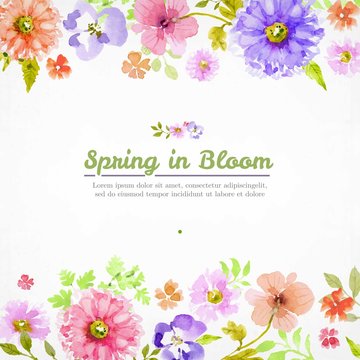 Watercolor flowers spring background 