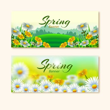 Realistic flowers spring banners