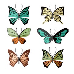 Fototapeta na wymiar Geometric butterflies with abstract ornaments