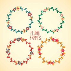 Hand drawn floral wreaths with cute leaves