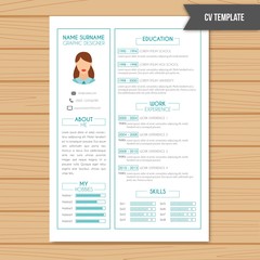 Resume template in white color with light blue details