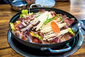 Korean-Style Hot Pot with Enoki Mushrooms and Pork
