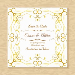 Ornamental golden frame wedding invitation 