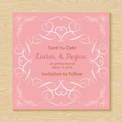 Ornamental pink wedding card 