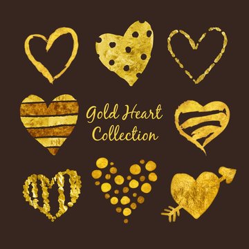 Watercolor gold heart collection 