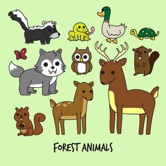 Fototapeta premium Cartoon forest animals set