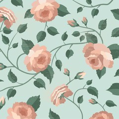 Hand drawn roses and leaves pattern