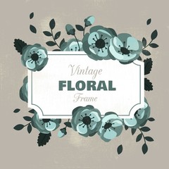 Green flowers label in vintage design