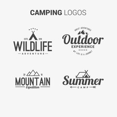 Hand drawn camping logos with typography