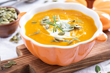 Pumpkin soup in a bowl