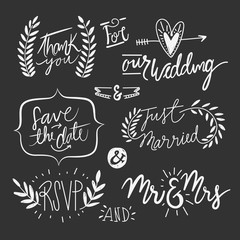 Hand drawn wedding texts with ornaments