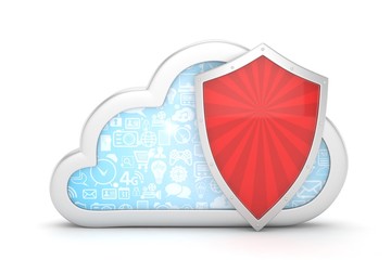 cloud and shield, cloud security concept. 3d rendering.