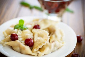 Cherry dumplings with mint