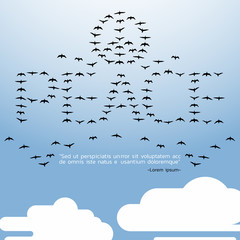 PEACE quote,All birds in the sky with cloud - Vector flat
