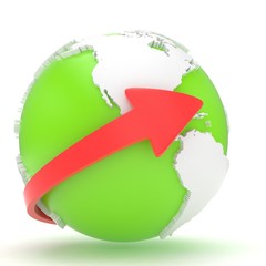Arrows and Earth globe. 3d render