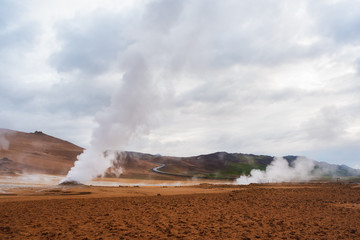 Geothermal area Namafjall with steam eruptions, Iceland, Europe