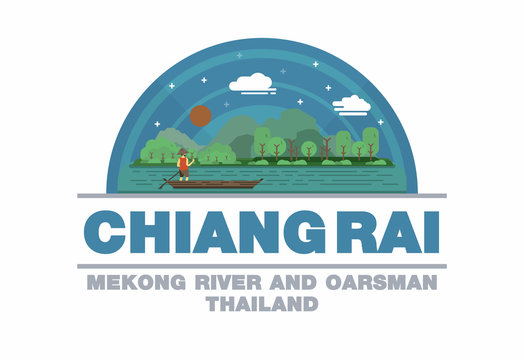 Mekong river and oarsman of Chiang Raii,Thailand Logo symbol