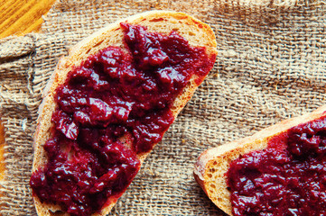Sandwich with fresh plum jam