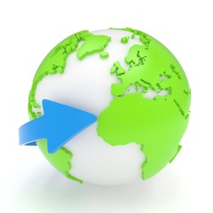 Arrow and Earth globe. 3d render