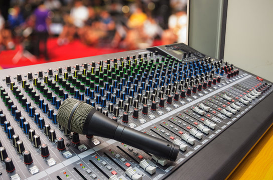 Microphone on mixer board.