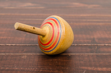 Old colorful wooden spinning top toy - 117830003