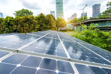 Solar Panels In The Park Of Modern City