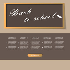 Back to school blackboard landing page with lessons web site des