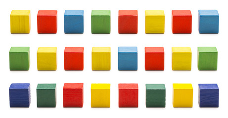Toy Blocks, Wood Cube Bricks, Multicolor Wooden Cubic, White