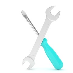 3D Illustration Wrench and screwdriver, service concept