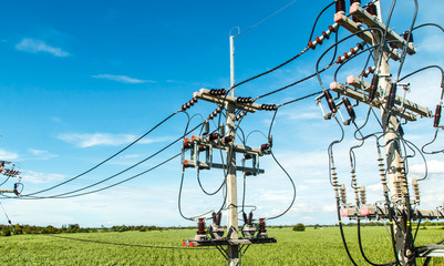 Electric pole connect to the high voltage electric wires 