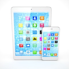 Tablet and smartphone on a white. 3d rendering.