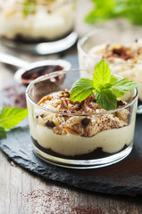 Sweet homemade dessert with cream and chocolate