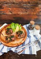 Italian tomato bruschetta with chopped vegetables, herbs and oil