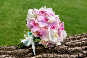 beautiful Bridal bouquet of white and pink orchids